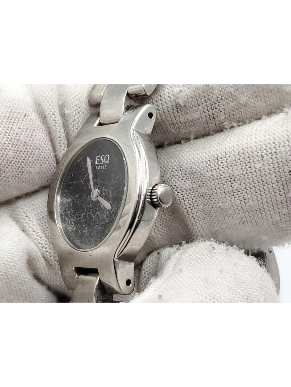 ESQ Quartz Womens Watch New Battery Silver Tone Black Dial 24mm